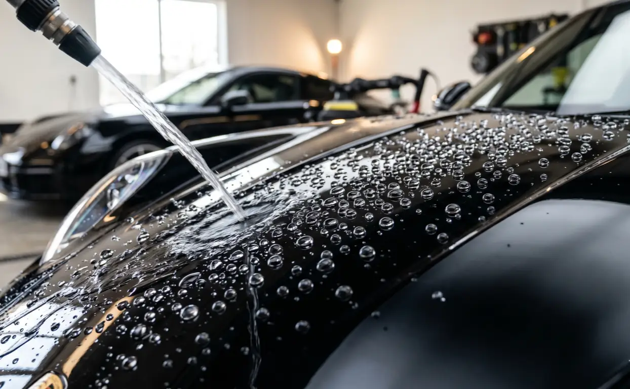 Extreme hydrophobic water beading on ceramic coated paint protection film