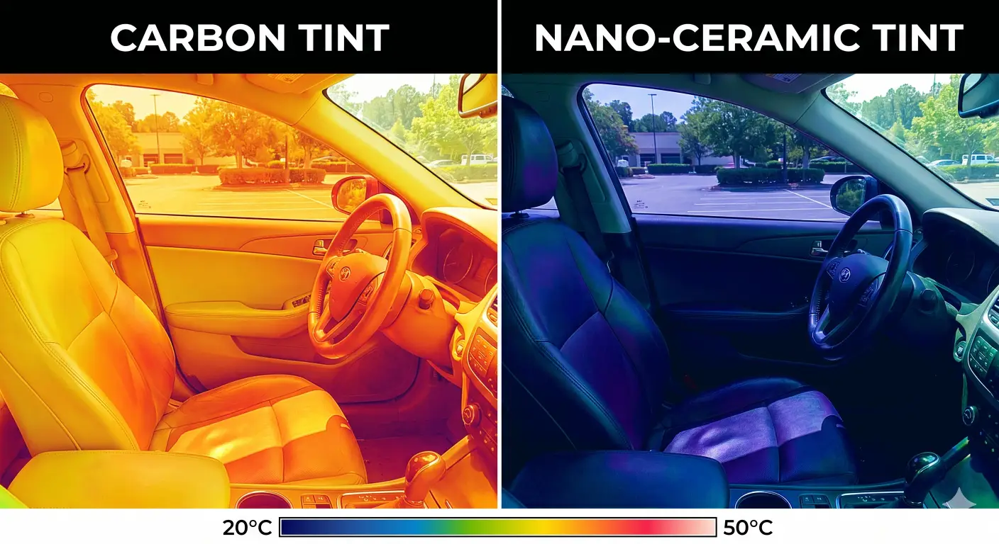 Thermal imaging comparison of carbon vs ceramic window tint heat rejection