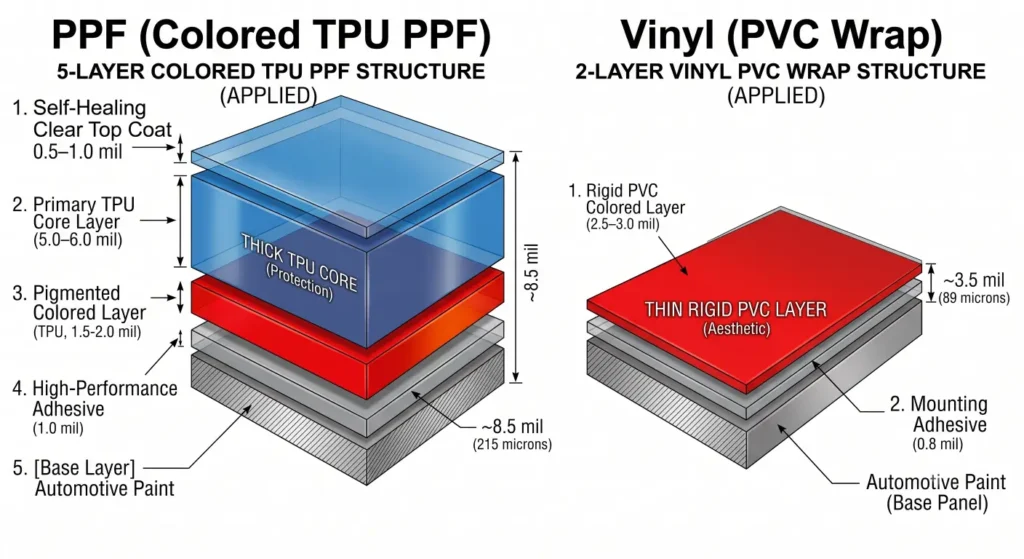 Colored PPF vs Vinyl Wrap